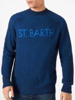 MC2 Saint Barth Davos Ribbed Blue Half-turtleneck Sweater