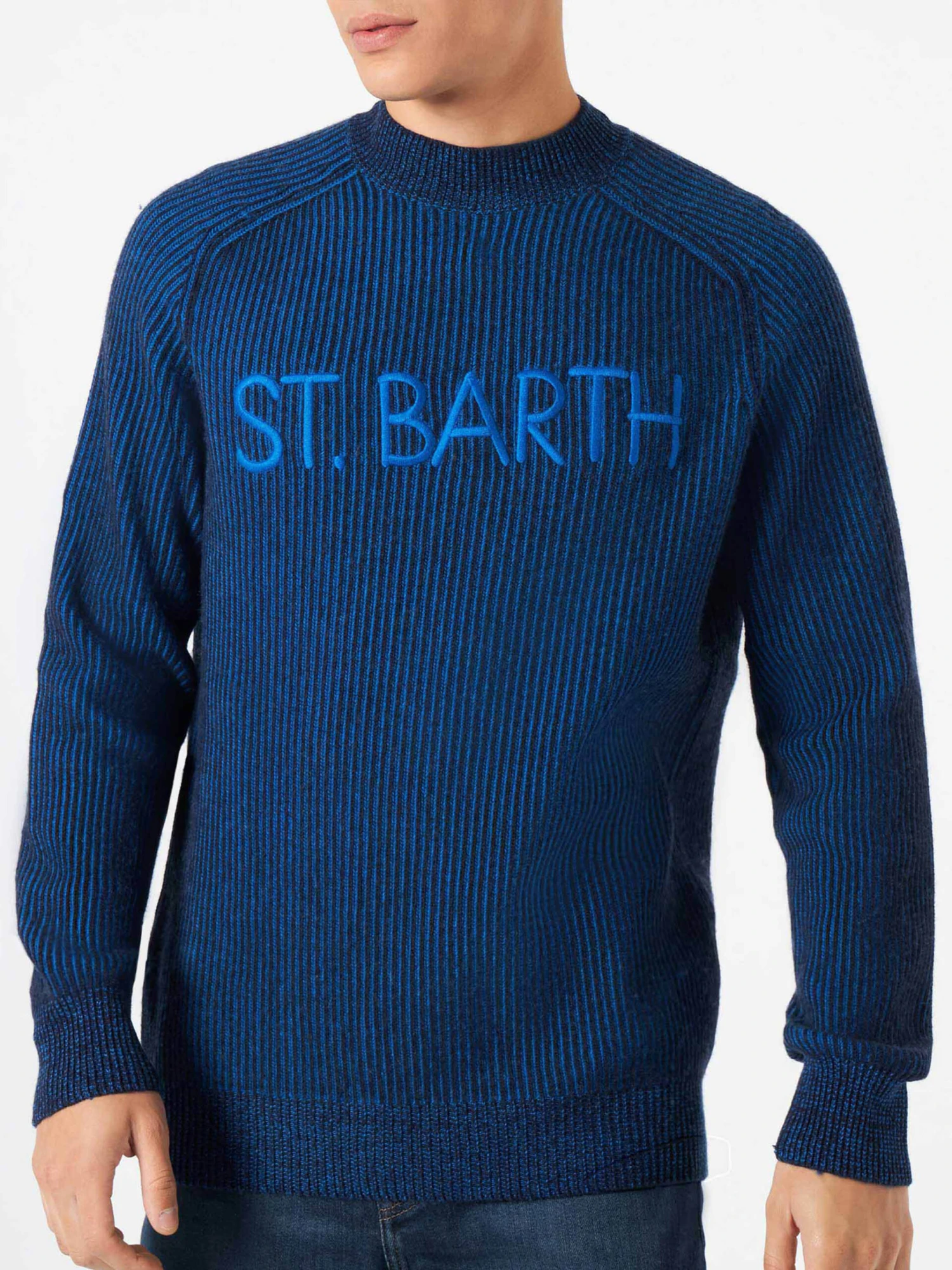 MC2 Saint Barth Davos Ribbed Blue Half-turtleneck Sweater 3 MC2 Saint Barth Davos Ribbed Blue Half-turtleneck Sweater