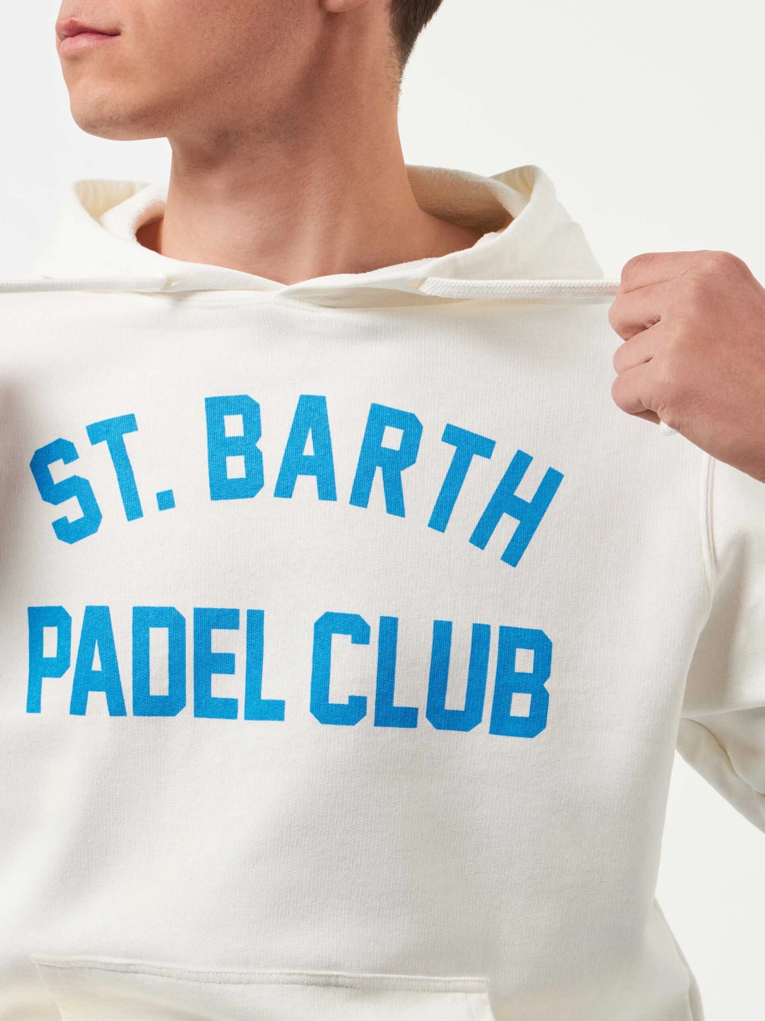 MC2 Saint Barth Man Cotton Hooded White Sweatshirt With Bluette St. Barth Padel Club Print 3 MC2 Saint Barth Man Cotton Hooded White Sweatshirt With Bluette St. Barth Padel Club Print