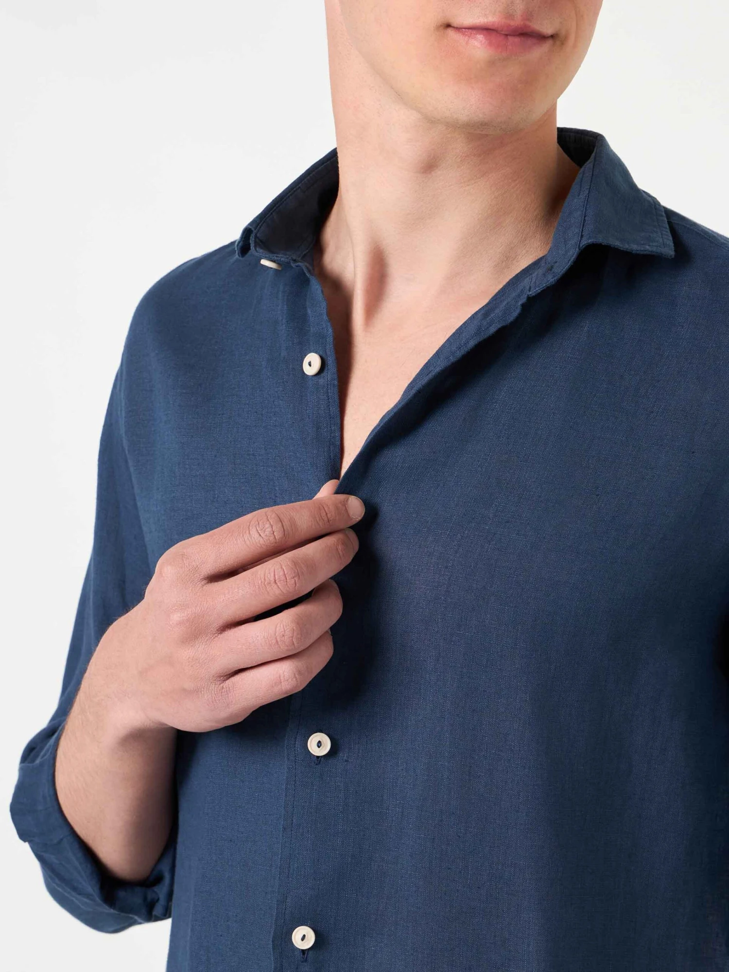 MC2 Saint Barth Man Blue Navy Linen Pamplona Shirt 4 MC2 Saint Barth Man Blue Navy Linen Pamplona Shirt - Image 2