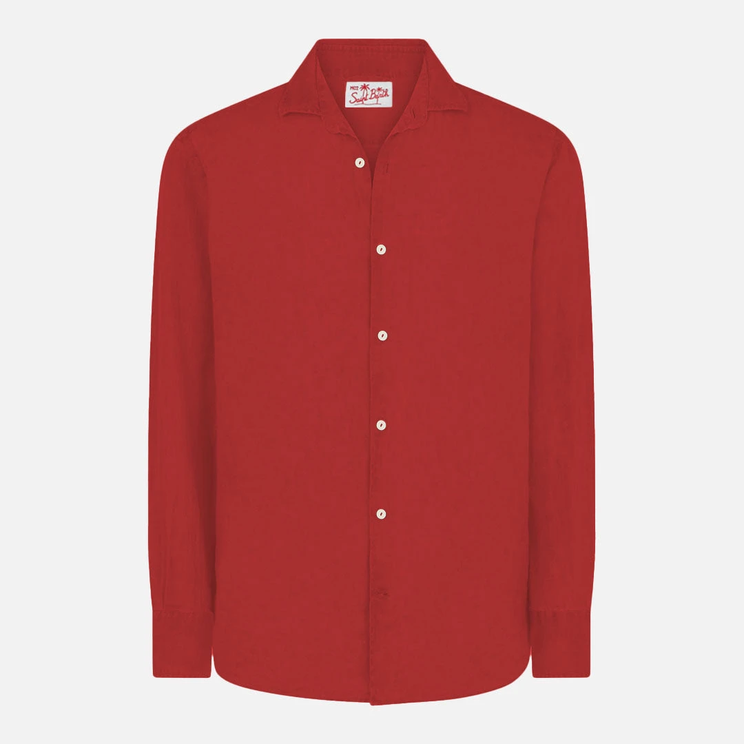 MC2 Saint Barth Man Burgundy Linen Pamplona Shirt 5 MC2 Saint Barth Man Burgundy Linen Pamplona Shirt - Image 3