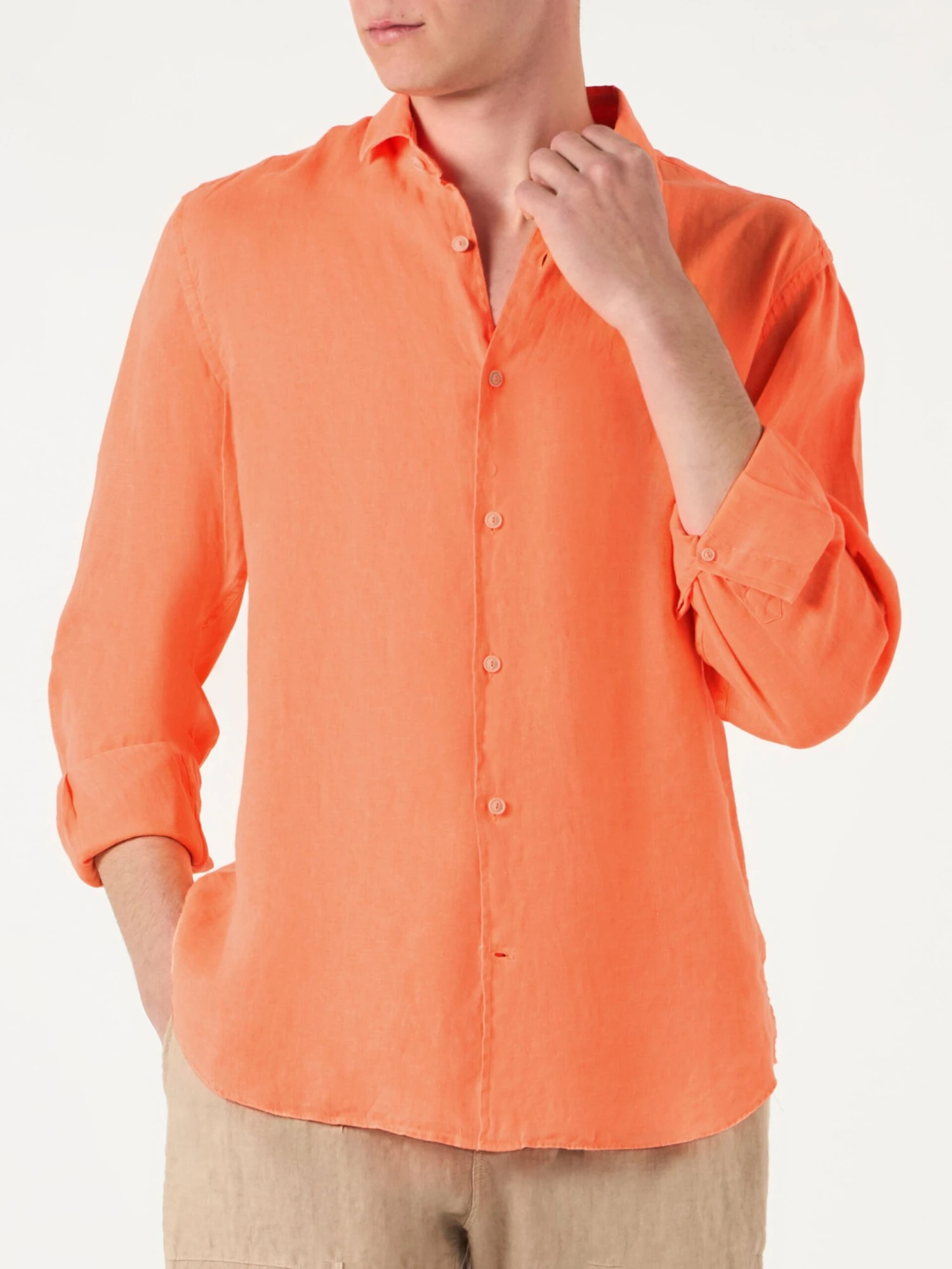 MC2 Saint Barth Man Fluo Orange Linen Pamplona Shirt 3 MC2 Saint Barth Man Fluo Orange Linen Pamplona Shirt