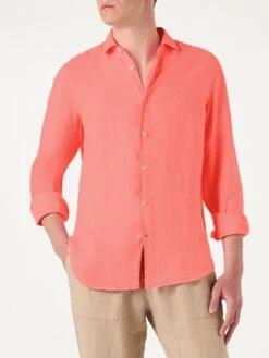 MC2 Saint Barth Man Fluo Red Linen Pamplona Shirt
