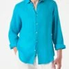 MC2 Saint Barth Man Turquoise Linen Pamplona Shirt