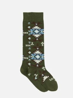 MC2 Saint Barth Man Long Socks With Beige And Blue Ethnic Pattern