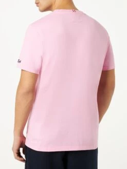 MC2 Saint Barth Man Cotton T-shirt With Gin And Flower Print -MC2 Saint Barth Shop man pink tshirt gin 2