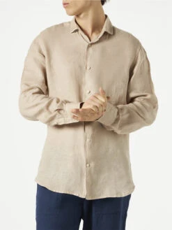 MC2 Saint Barth Man Beige Linen Pamplona Shirt