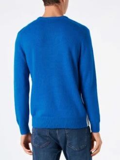 MC2 Saint Barth Man Sweater With Mountains Postcard -MC2 Saint Barth Shop man sweater blue offpiste 2