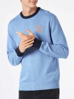 MC2 Saint Barth Man Light Blue Sweater With Tequila à Gogo Embroidery -MC2 Saint Barth Shop man sweater blue tequila 3