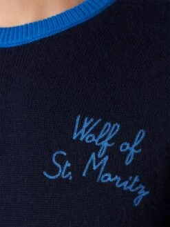 MC2 Saint Barth Man Navy Blue Sweater With Wolf Of St. Moritz Embroidery -MC2 Saint Barth Shop man sweater blue wolf wallstreet 4