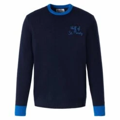 MC2 Saint Barth Man Navy Blue Sweater With Wolf Of St. Moritz Embroidery -MC2 Saint Barth Shop man sweater blue wolf wallstreet 5