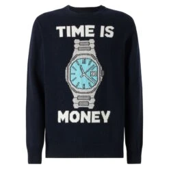 MC2 Saint Barth Man Sweater With Time Is Money Embroidery -MC2 Saint Barth Shop man sweater clock embroidery 1