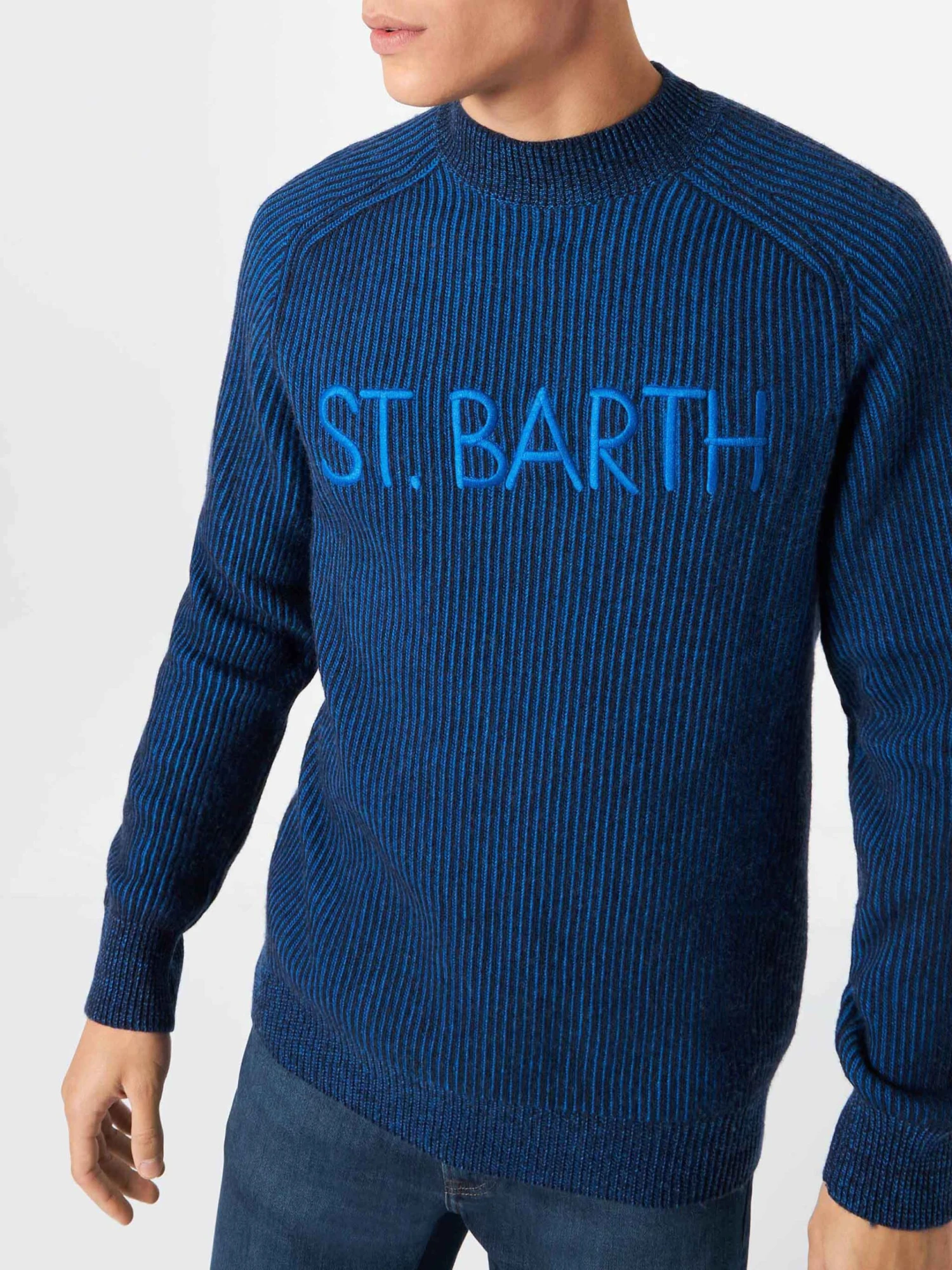 MC2 Saint Barth Davos Ribbed Blue Half-turtleneck Sweater 4 MC2 Saint Barth Davos Ribbed Blue Half-turtleneck Sweater - Image 2