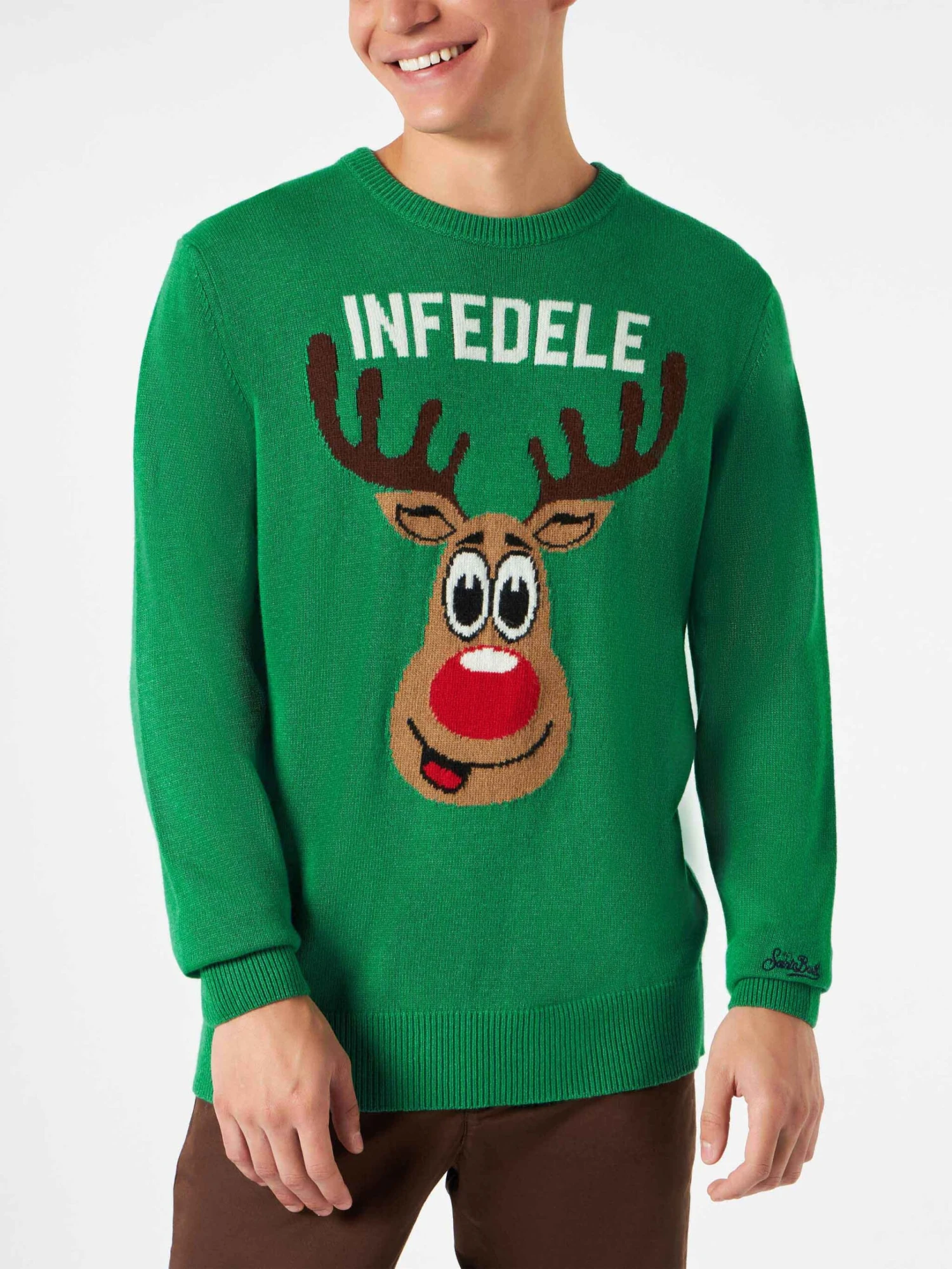 Man Green Sweater With Infedele Print 3 Man Green Sweater With Infedele Print