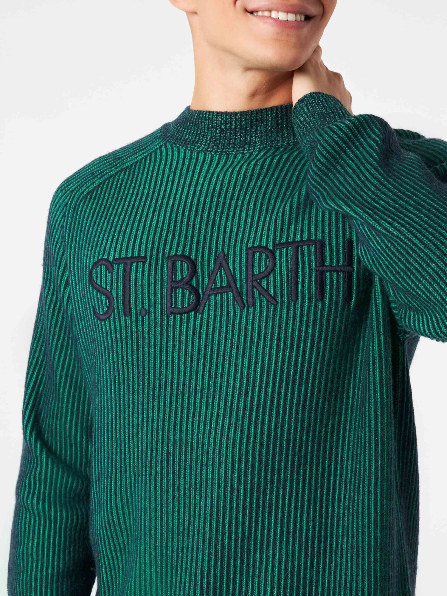 MC2 Saint Barth Man Green Half-turtleneck Ribbed Sweater 5 MC2 Saint Barth Man Green Half-turtleneck Ribbed Sweater - Image 3