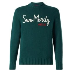 Man Blended Cashmere Sweater With Sun Moritz Embroidery -MC2 Saint Barth Shop man sweater green embroidery 5