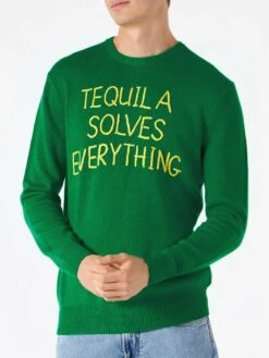 MC2 Saint Barth Man Green Sweater With Tequila Solves Everything Embroidery -MC2 Saint Barth Shop man sweater green tequila 3