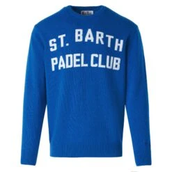 MC2 Saint Barth Man Sweater With St. Barth Padel Club Lettering -MC2 Saint Barth Shop man sweater padel bluette 4