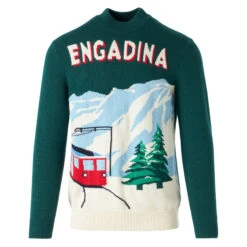 MC2 Saint Barth Man Green Sweater With Knitted Postcard -MC2 Saint Barth Shop man sweater postcard engadina 4