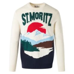 MC2 Saint Barth Man Sweater With St.Moritz Postcard Jacquard -MC2 Saint Barth Shop man sweater white stmoritz 4