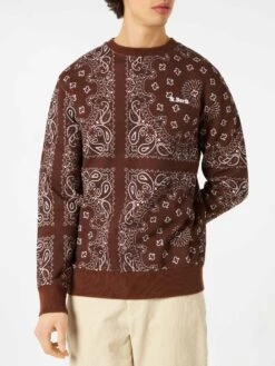 MC2 Saint Barth Man Crewneck Sweatshirt With Brown Bandanna Print