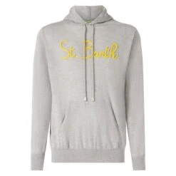 Grey Hooded Knitted Sweatshirt Hopper 9 Grey Hooded Knitted Sweatshirt Hopper -MC2 Saint Barth Shop man sweatshirt grey embroidery 4