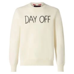 Man Crewneck Knitted Sweater With Day Off Embroidery -MC2 Saint Barth Shop man sweatshirt white roundneck 1