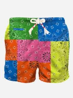MC2 Saint Barth Man Swim Shorts With Bandanna Multicolor Print