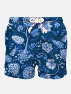 MC2 Saint Barth Man Swim Shorts With Blue Flower Print