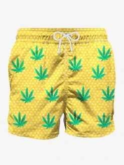 Embroidered Leaves Mid-length Swim Short