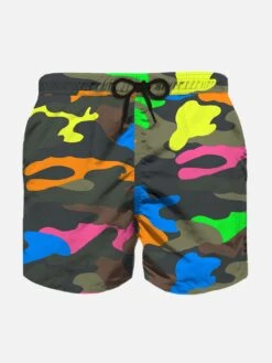 MC2 Saint Barth Boy Swim Shorts With Multicolor Fluo Camouflage Print