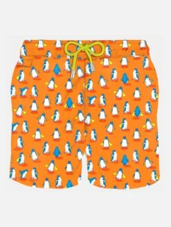 MC2 Saint Barth Man Light Fabric Swim Shorts With Penguins Print