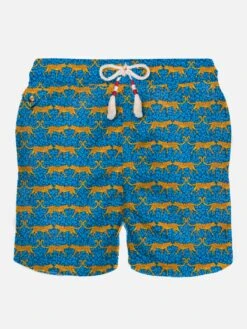 MC2 Saint Barth Man Light Fabric Swim Shorts With Wild Cat Print