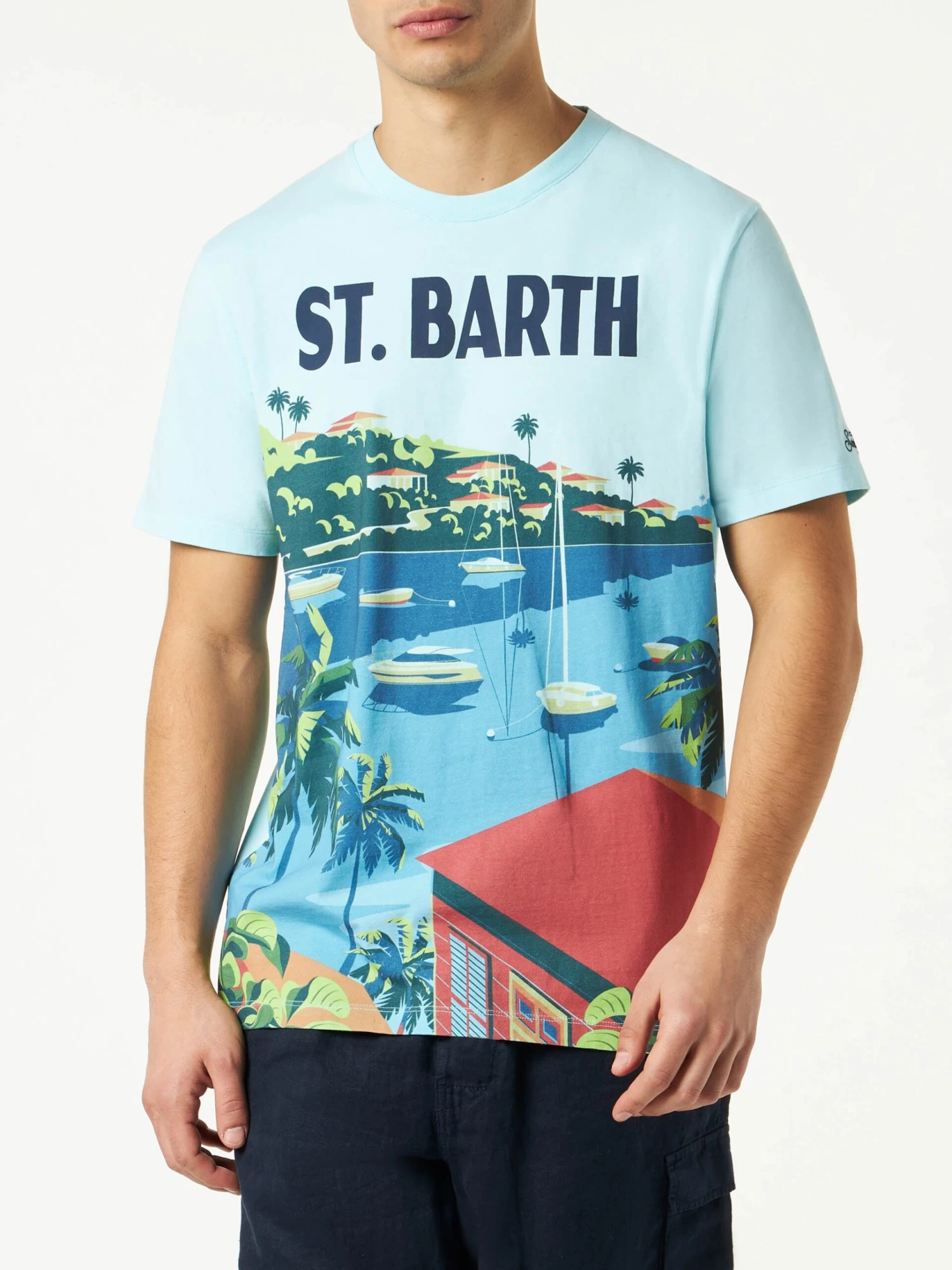 MC2 Saint Barth Man Cotton T-shirt With Saint Barth Postcard Print 3 MC2 Saint Barth Man Cotton T-shirt With Saint Barth Postcard Print