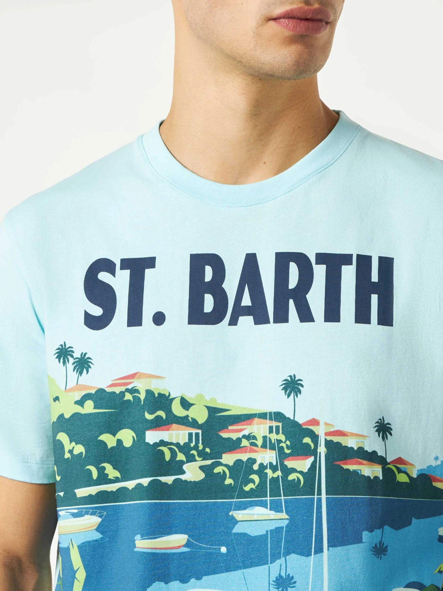 MC2 Saint Barth Man Cotton T-shirt With Saint Barth Postcard Print 4 MC2 Saint Barth Man Cotton T-shirt With Saint Barth Postcard Print - Image 2