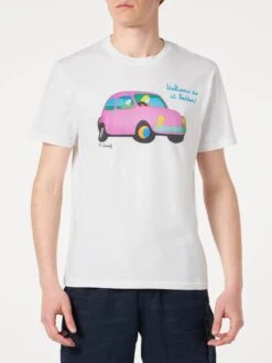 MC2 Saint Barth Man Cotton T-shirt With Lodola Car Print | MARCO LODOLA ART SPECIAL EDITION