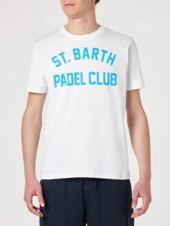MC2 Saint Barth Man White Cotton T-shirt With St. Barth Padel Club Print
