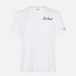 MC2 Saint Barth Man Cotton T-shirt With St. Barth Surf Print -MC2 Saint Barth Shop man white cotton embroidery 1