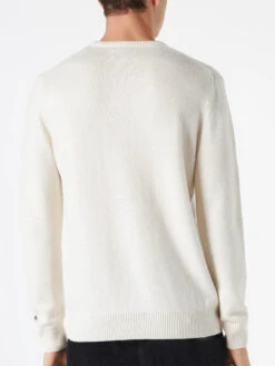 MC2 Saint Barth Man White Sweater With Settimana In Bianco Embroidery -MC2 Saint Barth Shop man white sweater with embroidery3