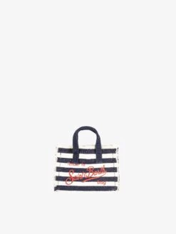 MC2 Saint Barth Navy Blue Canvas Key Holder -MC2 Saint Barth Shop microbag striped black 1