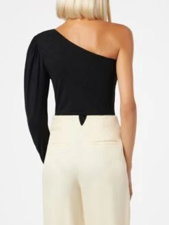 Knitted Glitter Black One Shoulder Swimsuit / Bodywear -MC2 Saint Barth Shop one shoulder lurex bodysuit black 2