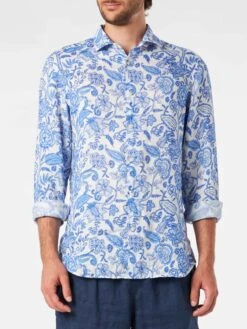 MC2 Saint Barth Man Linen Pamplona Shirt With Flower Print