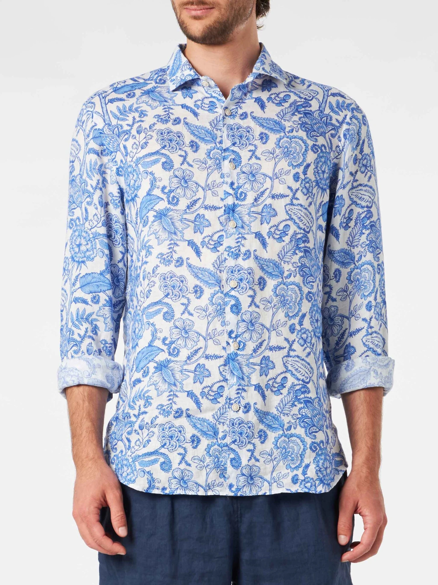 MC2 Saint Barth Man Linen Pamplona Shirt With Flower Print 3 MC2 Saint Barth Man Linen Pamplona Shirt With Flower Print