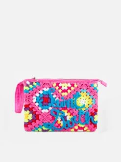 MC2 Saint Barth Parisienne Pink Crochet Pouch Bag With Saint Barth Embroidery