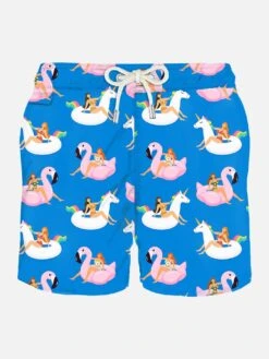 Man Light Fabric Swim Shorts With Summer Girls Print