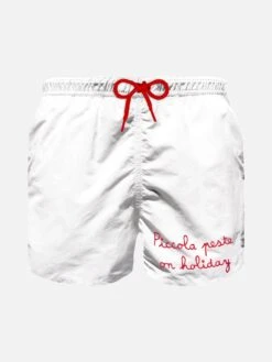Boy Swim Shorts With Embroidered Red Writing