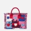 MC2 Saint Barth Colette Handbag With Crochet Heart Patches -MC2 Saint Barth Shop pink crochet colette bag 1copia