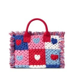 MC2 Saint Barth Colette Handbag With Crochet Heart Patches -MC2 Saint Barth Shop pink crochet colette bag 2