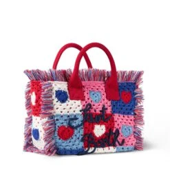 MC2 Saint Barth Colette Handbag With Crochet Heart Patches -MC2 Saint Barth Shop pink crochet colette bag 3