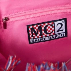 MC2 Saint Barth Colette Handbag With Crochet Heart Patches -MC2 Saint Barth Shop pink crochet colette bag 4